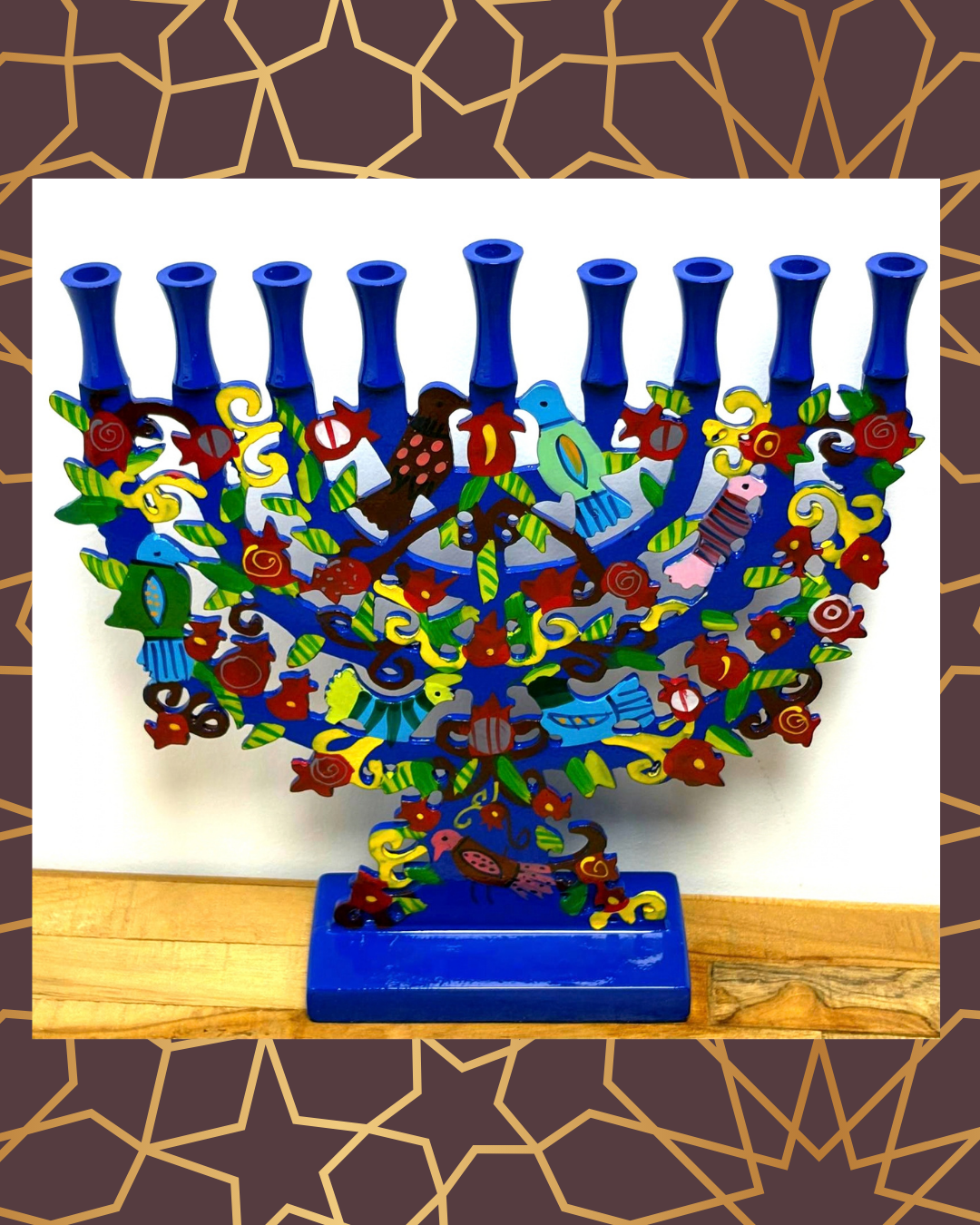 Laser Cut Hanukkah Menorah – Blue Artistic Metal Design