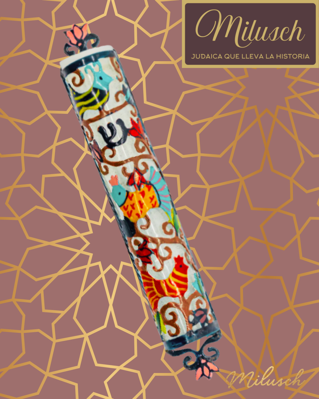 Laser Cut Hand Painted Metal Mezuzahs BIRDS / FLOWERS