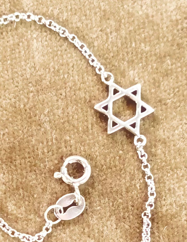 925 Sterling Silver Classic Star of David Bracelet – Rhodium Plated