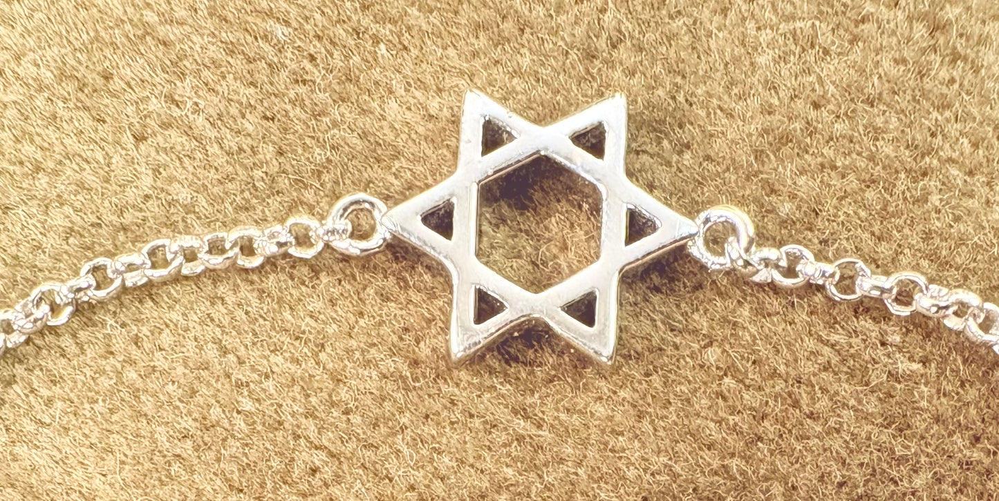 925 Sterling Silver Classic Star of David Bracelet – Rhodium Plated