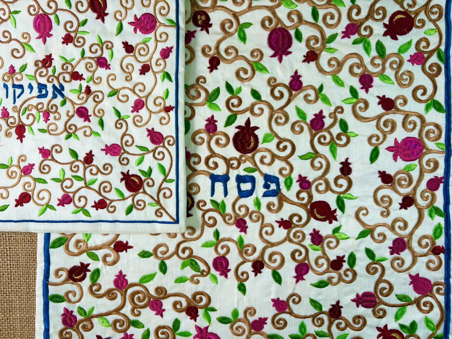 כיסוי מצה לפסח ותיק אפיקומן פרחים רקומים