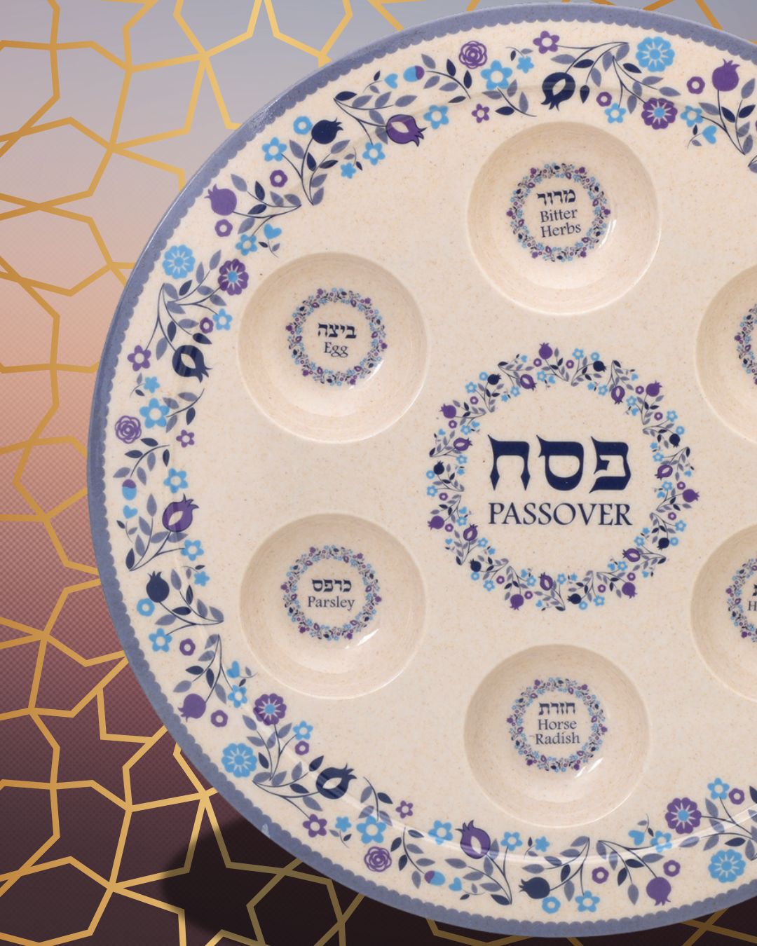 Classic Passover Seder Plate. Melamin. Mediterranean Blue Design