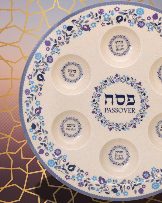 Classic Passover Seder Plate. Melamin. Mediterranean Blue Design