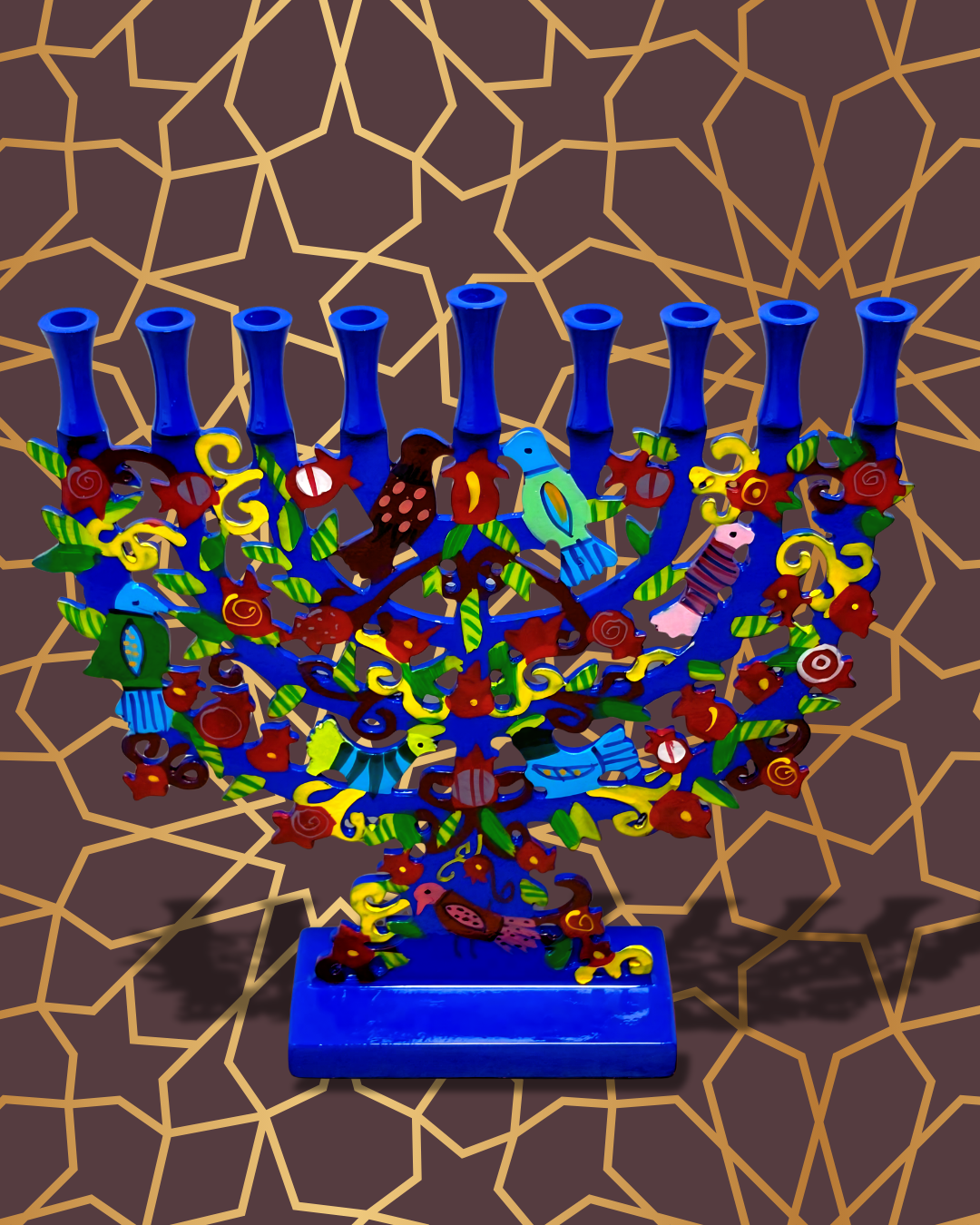 Laser Cut Hanukkah Menorah – Blue Artistic Metal Design