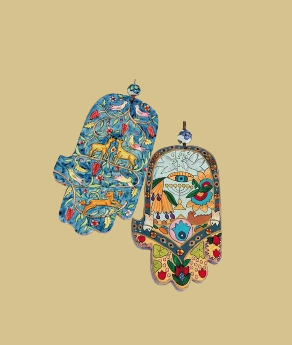 Small Wood Painted Hamsa 2 Designs Nature/ Collage