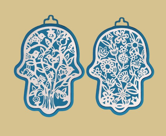 Blue & Silver Anodized Aluminum Hamsa 2 Designs