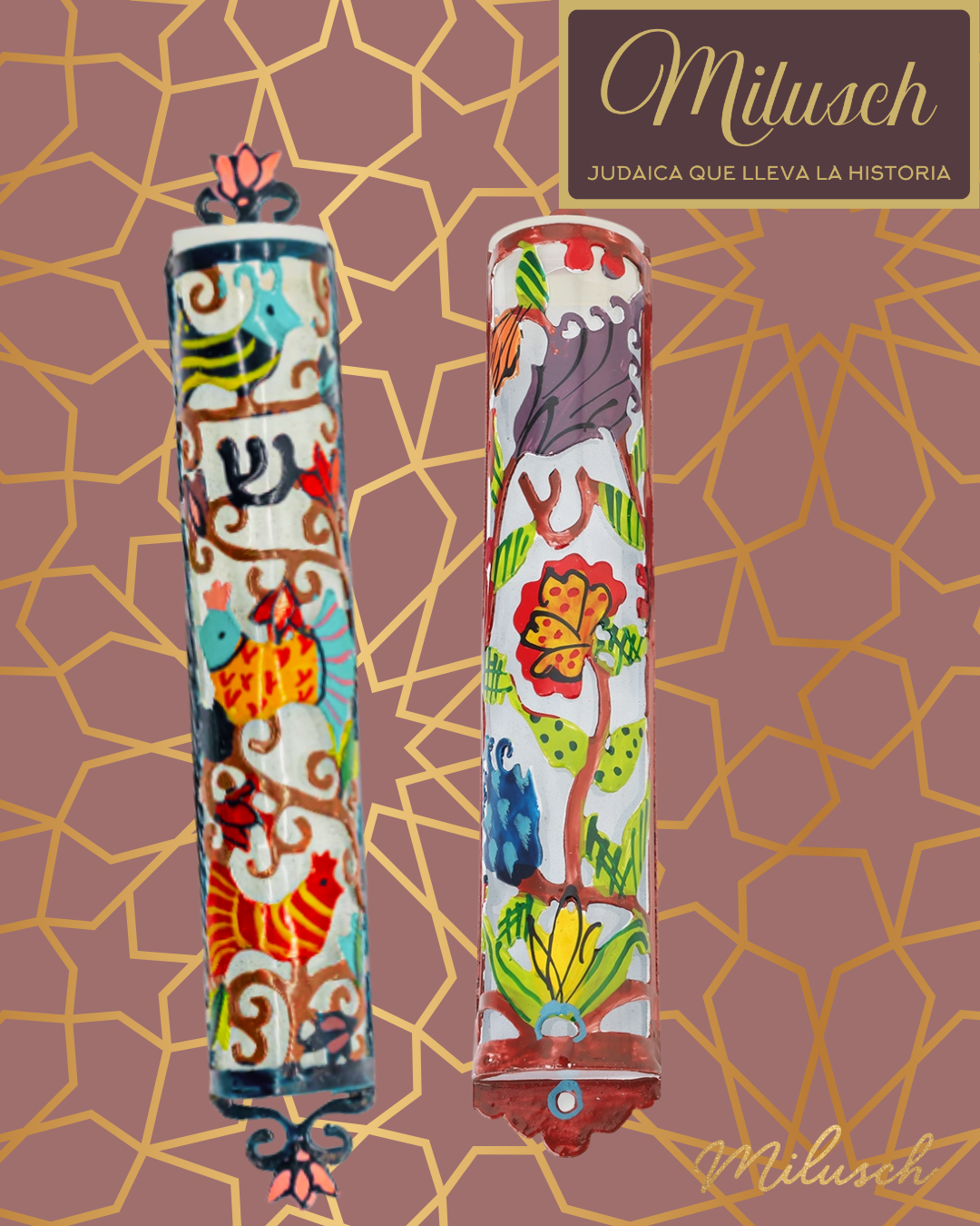 Laser Cut Hand Painted Metal Mezuzahs BIRDS / FLOWERS