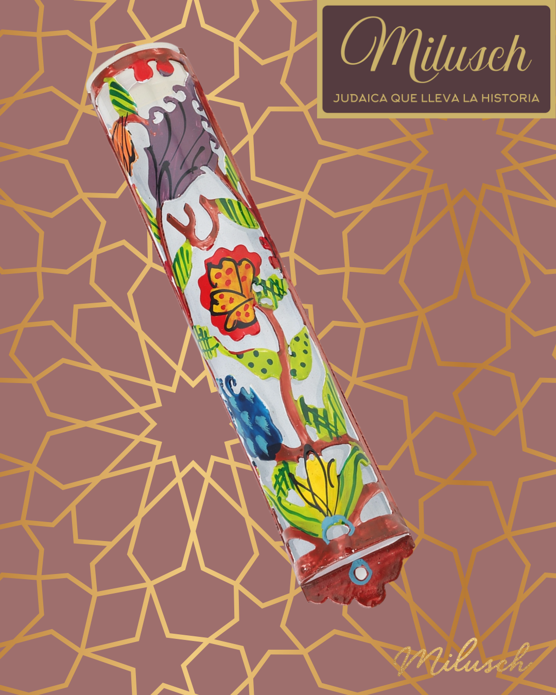 Laser Cut Hand Painted Metal Mezuzahs BIRDS / FLOWERS