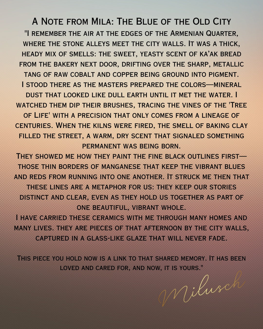 A note from Mila: Jerusalem Blue Armenian Quarter. (printable)