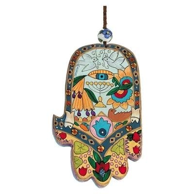 Small Wood Painted Hamsa 2 Designs Nature/ Collage